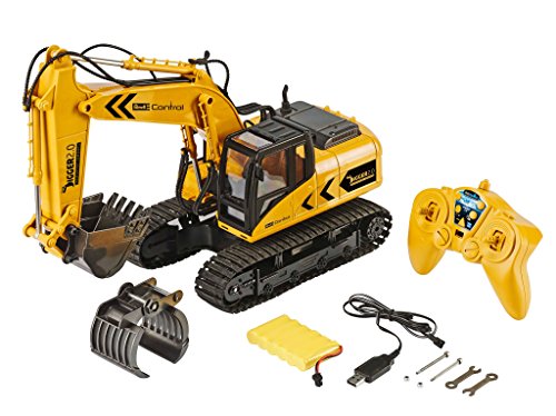 Revell Control 24924 RC Raupenbagger Digger 2.0, Kettenantrieb, wechselbare Schaufel und Baumgreifer, Outdoor-tauglich, Akku Ferngesteuerter Bagger, 2.4 GHz, gelb