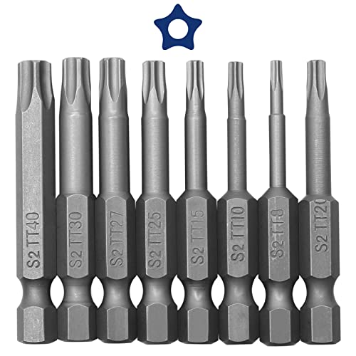 8 Stück 5 Punkt Torx Schraubendreher Bits Set, Magnetischer Torx Sicherheitskopf 1/4 Zoll Driver Bit Set, T8 T10 T15 T20 T25 T27 T30 T40, S2