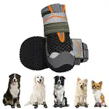 Eyein Hundeschuhe Pfotenschutz, 2 Stück atmungsaktiv Hundeschuhe mit Rutschfester Sohle und reflektierendem Klettverschluss für kleine, mittlere und große Hunde, Sport im Freien, Schwarz, Größe 2
