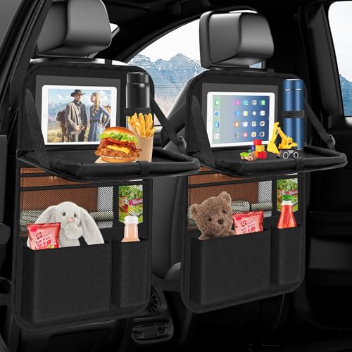 Oneyus Auto Organizer, 2 Stück Autositz Organizer Große Rückenlehnenschutz Auto Kinder Multifunktional Wasserdicht Rücksitz Organizer mit Klapptisch,Tablet Tasche und Viele Taschen-Schwarz