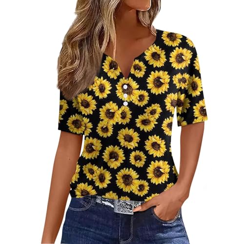 Meine Bestellung Anzeigen Basic Shirt Damen Shirt Damen 3/4 Arm Batik Shirt Damen Tshirt Damen V Ausschnitt Bluse Damen Sommer Damen Shirts Sommer Poloshirt (Gelb, S)