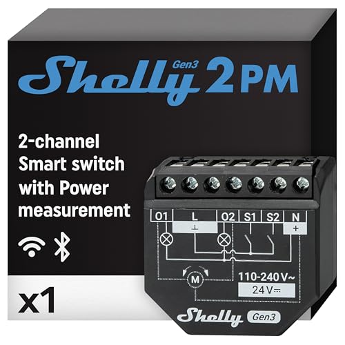 Shelly Plus 2PM Gen3 | Wlan & Bluetooth 2 Kanäle Smart Relais Schalter | Rolladenschalter mit Stromverbrauchsmessung | Hausautomation | Google Home Alexa Zubehör | iOS Android App