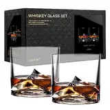 LIITON Exklusiv Whisky Gläser Set Everest 2-teilig aus Kristallglas, Tumblergläser, Geschenke für Männer für Cocktails, Gin, Bourbon, Rum, Trinkgläser Geschenkset