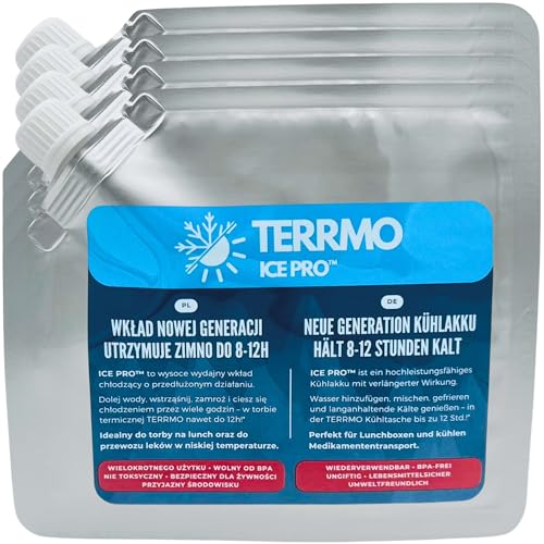 TERRMO Ice Pro™ Kleine Kühlakkus für Kühltasche, Brotdose, Kühlbox, Medikamenten | Extra Lange Kühldauer | Wiederverwendbar, Hochleistungsfähig | Kühlelemente, kühlpack 350ml & 19x16cm (4er Pack)