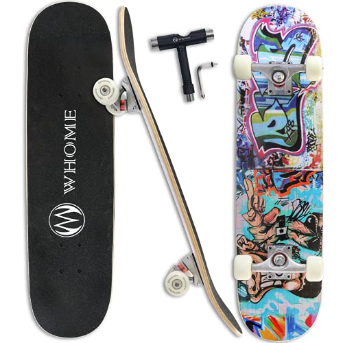 WHOME Pro Skateboards Komplett für Erwachsene/Kinder Mädchen/Jungen Anfänger/Profi - 31 x 8 Zoll Standard 8-Fach Alpine Ahorn Deck ABEC-9 inkl. T-Tool (Urban)