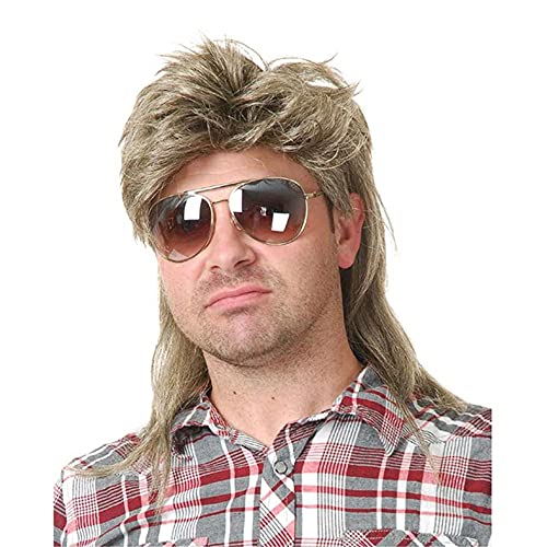 Männer Blonde Vokuhila 80er Mullet Perücke Herren Lang Synthetische Haare Cosplay Halloween Kostüm Party Beweig