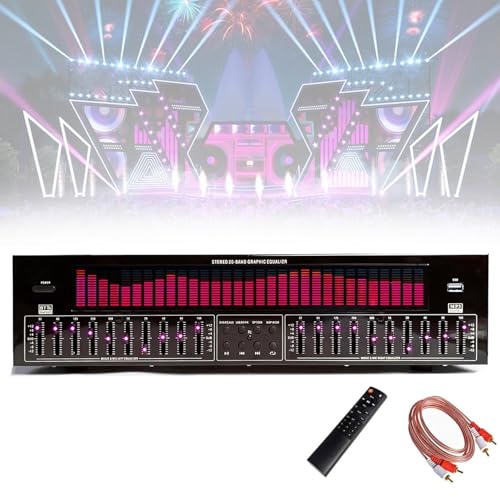 GMSQJ Digitale Audio-Stereo-Grafik-Equalizer, 31 Band-Digital-Equalizer Mit Fernbedienung Und Audio-Kabel, 12 Rhythmuster, Doppel 10-Band-Unabhängige Tuning, Studio-Equalizer