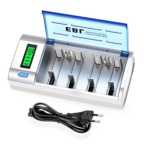 EBL LCD Akku Ladegerät,Universal Battery Charger,Schnell Batterie Ladegerät für AA/AAA/C/D/9V NI-MH NI-CD wiederaufladbare Batterien mit Entladungsfunktion