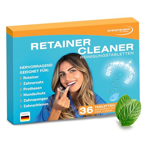 Oral Prevent Retainer Reinigungstabletten (36 Stück) - Für Retainer, Zahnersatz/Prothesen, Mundschutz & Zahnspange - Minzfrische & Effektive Fleckenentfernung