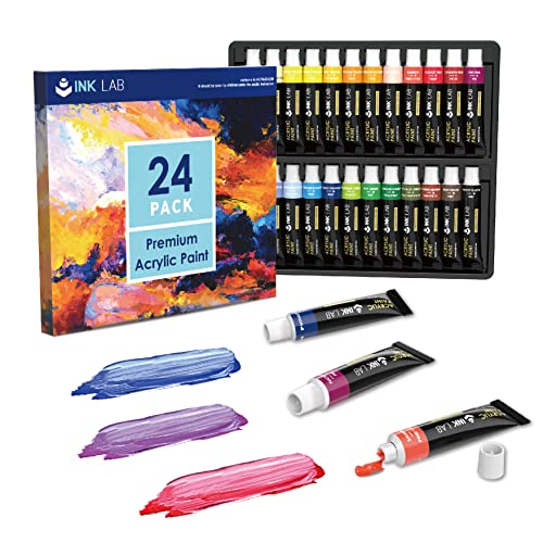 INK LAB Acrylfarben Set 24 Tuben Künstlerfarben Malfarben Ungiftig Acryl Farben Ideal für Anfänger Leinwand Holz Papier Keramik,Reiches Pigment,12ml/Tuben