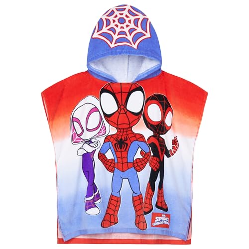 Get Trend Marvel Spidey Badeponcho Kinder Handtuch mit Kapuze Saugstark Strandtuch Baumwolle Badetuch Duschtuch Mädchen Jungen (Blau/Rot Spidey, 4-9 Jahre)