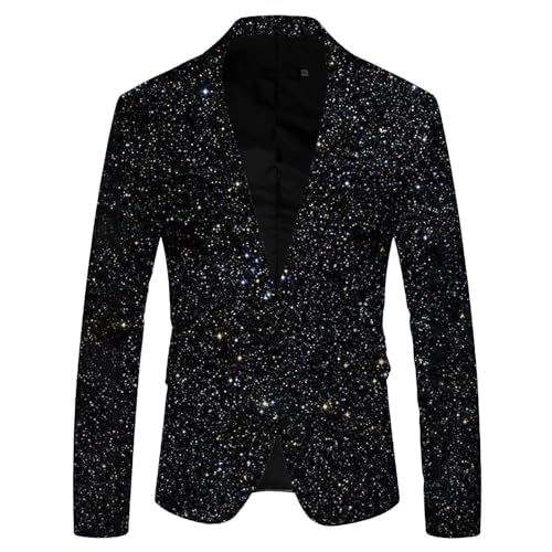 Pailletten Blazer Herren Glitzer Party Anzugjacke Langarm Revers Sakko Glänzende Pailletten Jacken Herren Karneval Mottoparty Kostüm Nachtclub Fasching Freizeitjacke