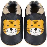 IceUnicorn Krabbelschuhe Baby Lauflernschuhe Jungen Mädchen Weicher Leder Babyhausschuhe Kleinkind Rutschfeste Lederschuhe Baby(Schwarzer Tiger, 12-18 Monate)