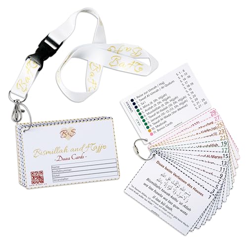 Bismillah and Hajj – Duaa Cards & Guide für Hajj und Umrah, mit weißem Schlüsselanhänger