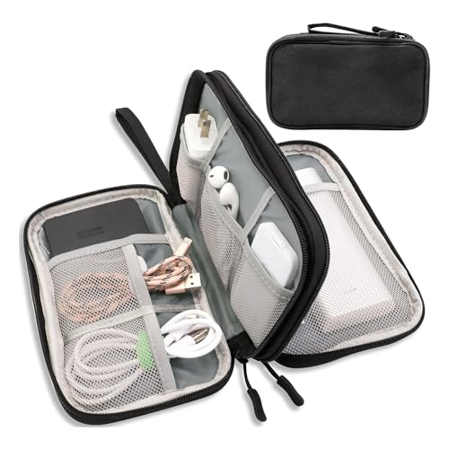 Teskyer Kabeltasche Organizer, Wasserdichte, Urlaub Must Haves, Multifunktional Reise Zubehör, Travel Essentials, für Ladegerät, Powerbank, Schwarz