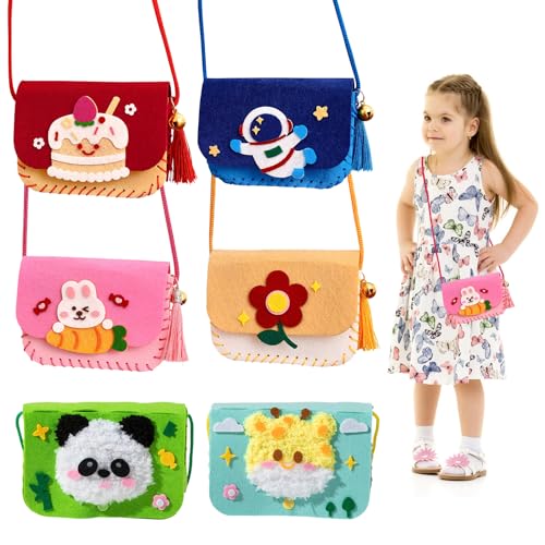 DOWNDRIFT Nähset Kinder,6 Stück Nähspass für Kinder,Nähen Nähmaschine Umhängetaschen Aus Filz,Nähen Kinder Handgefertigte Taschen,DIY Handwerk Geschenk