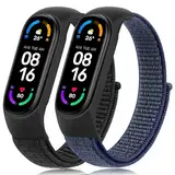 Mugust 2 Stück für Xiaomi Mi Band 7/Mi Band 6/Mi Band 5/Mi Band 4/Mi Band 3 Armband, Verstellbares Dehnbares Nylon Ersatzarmband für Xiaomi Mi Band 3/4/5/6/7 (Schwarz+Mitternachtsblau)