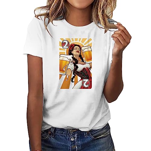 Oktoberfest Damen Outfit Damen-t-Shirt mit biermotiv, deutsches Oktoberfest, traditionelles nationalkleid, Bedruckt, lässig, lockerer Rundhalsausschnitt, Kurze ärmel Hoodie Damen sexy