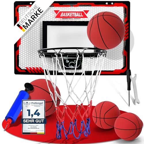 VALENESS® Mini Basketballkorb Indoor [für Tür & Wandmontage] - Kleiner Basketball Korb mit Dunk-Funktion, 4 Bällen, Pumpe & Befestigungszubehör - für Kinder & Erwachsene