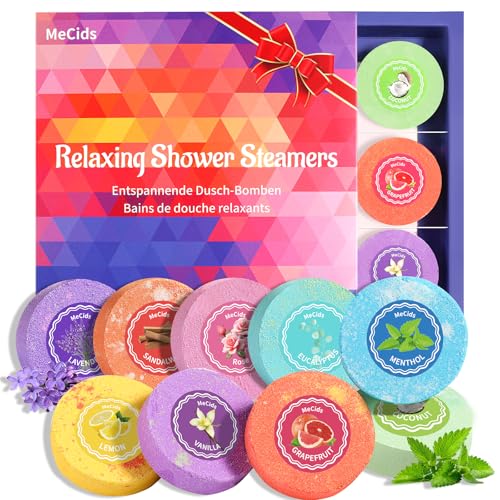 MeCids Duschbomben Set Dusche Dampfer Aromatherapie Duschtabletten mit ätherischen Ölen, Home Spa Bad Dampfer Set für Weihnachten Geburtstag Mutters Valentinstag (9-Pack)