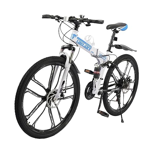 OUKANING 26 Zoll Faltbares Mountainbike 21 Gang - Faltrad mit Federgabel Stoßdämpfer Mountainbike Scheibenbremsen MTB Fahrrad Höhenverstellbar, vollgefederte Fahrräder für Männer und Frauen