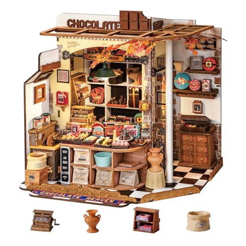 Rolife Miniatur Haus Henrys Schokoladenladen, 330-teiliges Mini Haus Selber Bauen Bastelset Erwachsene für Jugendliche Kein Kleber erforderlich, Puppenhaus Tiny House Bausatz 3D Puzzle Book Nook
