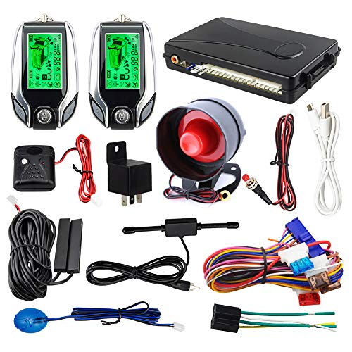 EASYGUARD 2-Wege-Autoalarmanlage EC204 mit PKE-Passiv-Keyless-Eingang, wiederaufladbarem LCD-Pager-Display & Stoßwarnung DC12V