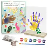Fingerabdruck Set : Familien Handabdruck Set – 6 Fingerfarben und Ständer – Handabdruck Set Familie – Baby Abdruckset – Pfotenabdruck Set Katze und Hundepfoten Abdruck – Baby Fussabdruck Set – Inovida