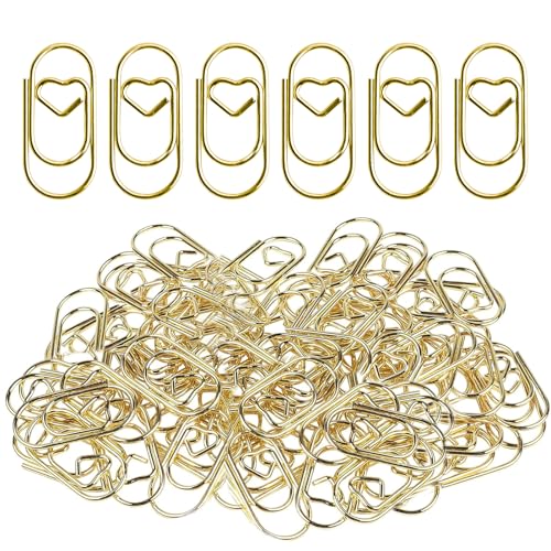 Büroklammern Herz Gold 200 Stück Büroklammer Papierklammern Herz Metall Büroklammern Motiv Klein für Büro Schule Hochzeit
