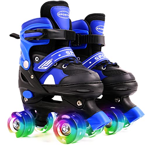 Ceestyle Verstellbare Rollschuhe für Kinder, Classic Disco Roller, Leuchtenden Rädern, Größenverstellbare Atmungsaktiv Quad Skates, Verstellbar von 27 bis 37, 4 Größen, Jungen und Mädchen, Blau S