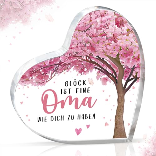 Oma Geschenk, Geburtstagsgeschenk für Oma - Einzigartige Herzförmige Acryl-Heimdekoration, Beste Oma Geschenk, Muttertag Geburtstags Geschenk für Oma, Großmutter Geschenk