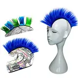 MOVKZACV Helm-Mohawk-Perücken, Motorradhelm, Mohawk, synthetische Perücken, selbstklebende Mohawk für Motorradhelm, Hawks-Helm, Blau