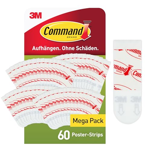 Command Poster-Strips Selbstklebend, Vorteilspack, 60 kleine Klebestreifen, Weiß - Poster, Fotos, Plakaten, Kalendern oder Bilder ohne Rahmen Aufhängen