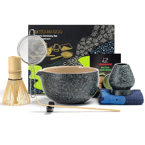 TEANAGOO Matcha Set | Matcha Tee Set | Matcha Schale |matcha zubehör set|Matcha Schüssel mit Ausgießer Bambus Matcha Whisk-7 Stück MatchaTea Sets für Matcha-Liebhaber,N17, Anthrazitgrau