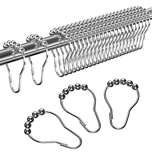 Gvolatee 24 Stück Duschvorhang Haken, Duschvorhangringe Edelstahl Rostfrei, Aufhängeringe mit Gleitsystem, Leicht Gleitende Duschvorhanghaken, Duschringe für Duschvorhangstange, Kleiderstange (Silber)