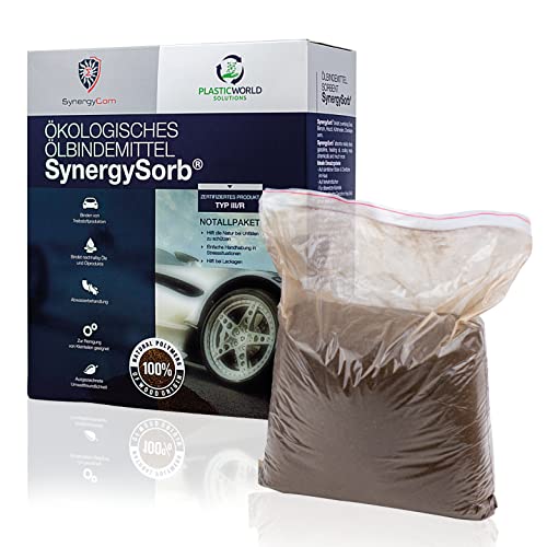 SynergySorb® | Ölbindemittel-Ökologisch | Öl-binder| 1 kg -3 kg- 5 kg | schnelle und sichere Bindung | Notfallpaket | DEKRA-Zulassung | nachhaltig und umweltfreundlich (1Kg)