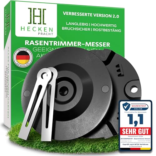 Heckenpracht® Rasentrimmer Messer aus Metall passt für Einhell Akku Rasentrimmer | Metallmesser inkl. Schneidscheibe & Unterbodenschutz | Ersatzmesser aus Metall statt Kunststoffmesser | Patentiert