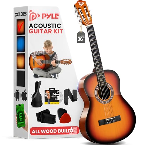 Pyle Akustikgitarre für Anfänger, 3/4 Junior-Größe Instrument für Kinder, Erwachsene, 91,4 cm Sun Burst