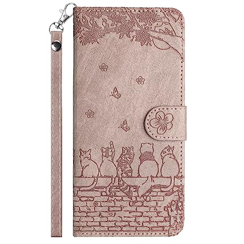 Tivenfezk Nadoli Katze Brieftasche Hülle für iPhone 7 Plus/8 Plus,PU Leder Handyhülle Zaun Katze Schmetterling Blume Kartenfach Magnet Klappbar Geprägt Case Flip Schutzhülle