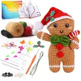 CESHMD Häkelset für Anfänger, Lebkuchenmann Häkelnadel Set, Weihnachts Häkelset mit Häkelnadeln Garn und Video, Kreativ Strickset Bastelset Erwachsene Kinder Geschenk Weihnachts