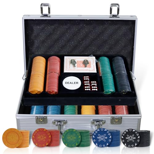 BROILISSIMO Pokerset Pokerkoffer Profi 300/500 PCS Pokerspiel inkl. Pokerdecks Dealer Button Poker Set Pokerchips Tischauflage Spielmatte