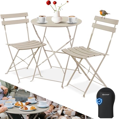 KESSER® Bistroset 3-teilig | Bistrotisch 2 klappbare Stühle Balkonset Balkonmöbel Klapp-Möbel Gartenset Sitzgarnitur Gartengarnitur Gartenmöbel Sitzgruppe Metall | Gartentisch mit Abdeckung Cappuccino