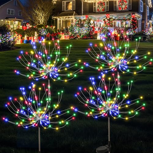 GIGALUMI Solarleuchten für den Außenbereich, 120 LEDs, 4 Stück, Solar-Starburst-Licht, wasserdicht, Solar-Feuerwerk-Lichter, dekorativ, DIY-Spaß für Hof, Rasen, Party(Farbig)