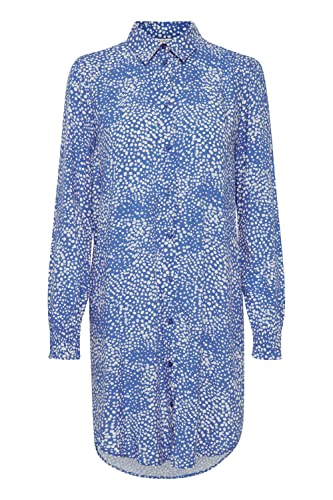 b.young BYJOSA Long Shirt 2 Long Shirt 2 - Damen Blusenkleid Lange Bluse Kleid Langarm Gemustert Regular Fit, Größe:36, Farbe:Amparo Blue Mix (201099)