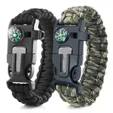 WJRQD 2er-Set Survival Armband, 5 in 1 Outdoor Survival Kit für Herren Damen, Überlebensarmband, Pfeife, Feuerstein, Kompass, zum Outdoor-Aktivitäten