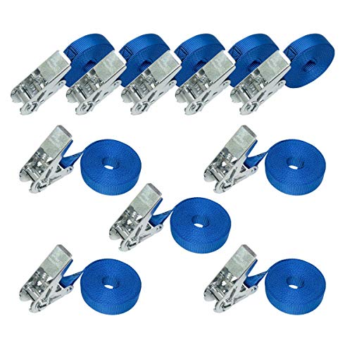 Amazon Basics – Spanngurte mit Ratschenschloss, 6 m lang, 25 mm breit, Belastbarkeit 800 kg, entspricht DIN EN 12195-2, 10 Stück, Blau