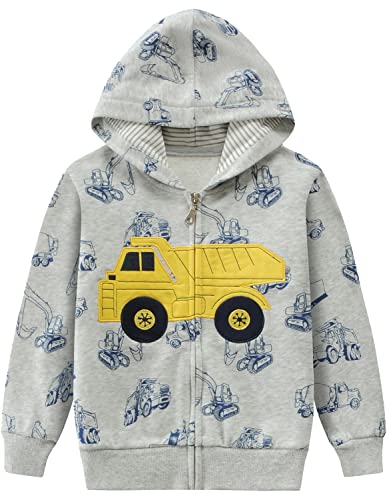 CM-Kid Hoodie Jungen Kapuzenpullover Reißverschluss Langarm Jacke Kinder Kapuzenjacke Warm Tops 3 4 Jahre Auto Grau Gr.104