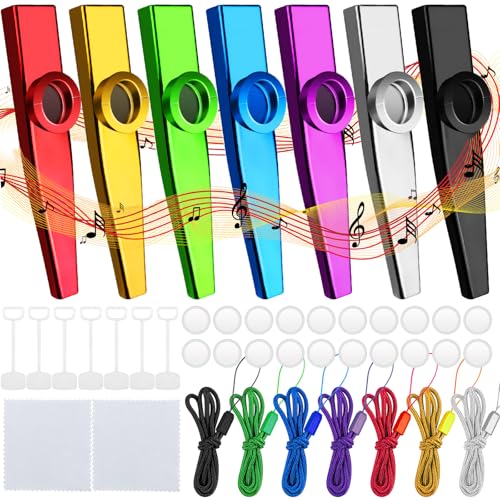 Bohoray 7 Stück Kazoo Instrument, Kazoos Set mit 21 Kazoo Membran und 7 Lanyards, Kasu Musikinstrumente in 7 Farben, Kazoo für Ukulele-Instrumente, Gitarre, Violine, Klaviertastatur