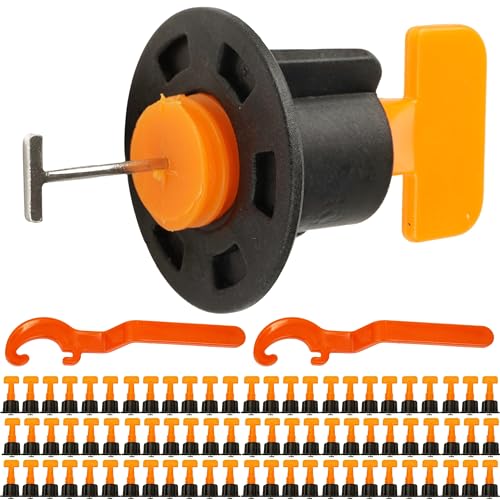 Fliesen Nivelliersystem, 100 Pack, für 1,5-8 mm Fugenbreiten und 3-17 mm starke Fliese, Montagehilfe Verlegung, Fugenhilfe Montage, Alternative zu Fliesenkeile, Zuglasche, Verleghilfe Fliesenbett