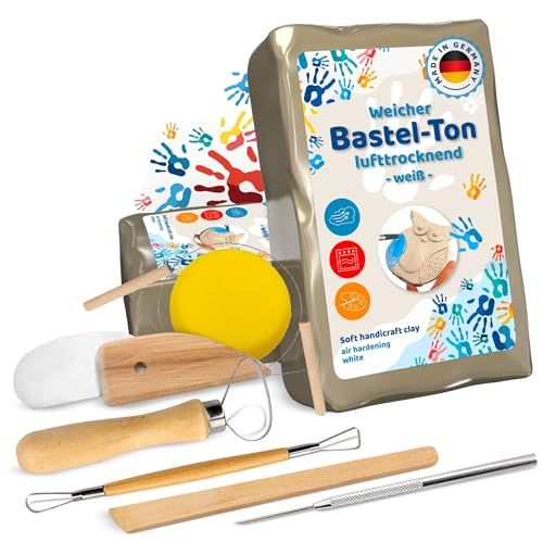 Ton lufttrocknend 2,5kg - inkl. Werkzeug, Bastelspaß für Zuhause, Modelliermasse, Knetmasse, Ideal für Hobbyisten und Bastelbegeisterte. Ideal für Ihre Freizeitgestaltung. Töpfern, Air Dry Clay